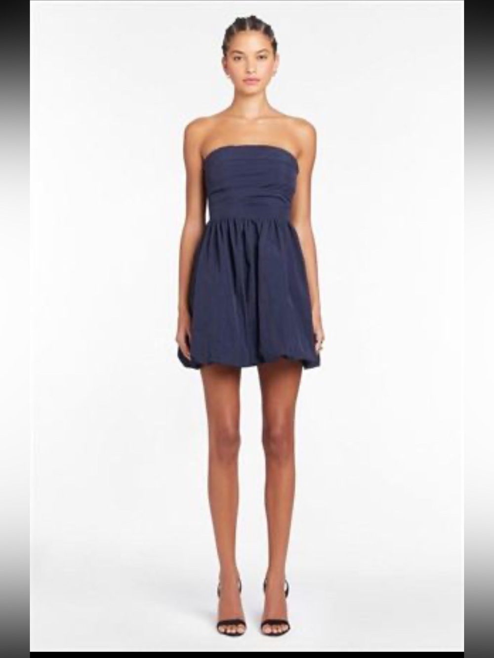 Strapless Navy Bubble-Hem Mini Dress